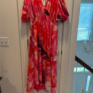 Vibrant Pink and Red Women's Maxi Dress